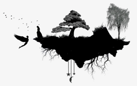 Tree Roots Silhouette Png -floating Big Image Ⓒ - Floating Island Silhouette, Transparent Png, Transparent PNG