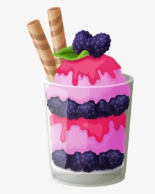 Pink Ice Cream With - Icecream Sundae Strawberry Illustration, HD Png Download, Transparent PNG