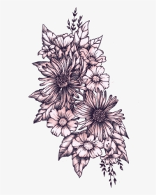 Flower Overlay Png -flower Half Sleeve Tattoo Drawings, - Sunflower And Daisy Tattoo, Transparent Png, Transparent PNG