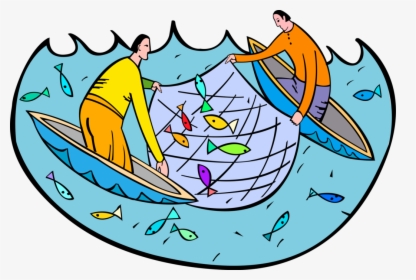 Fishermen In Boats With Nets And Fish - Fisherman Using Net Clip Art, HD Png Download, Transparent PNG