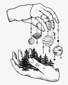 #outline #hands #tree #space #planets #art #freetoedit - Planet Temporary Tattoos, HD Png Download, Transparent PNG
