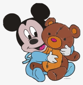 Baby Mickey Mouse And Toy Bear Embroidery Design Clipart - Mickey Mouse And Bear, HD Png Download, Transparent PNG