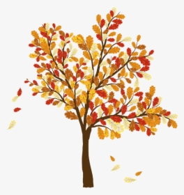 Fall Trees And Leaves Clip Art Picture Of Tree With - Oak Tree With Falling Leaves, HD Png Download, Transparent PNG
