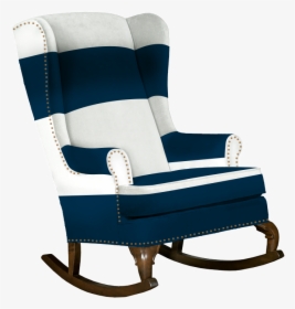 Navy And White Traditional Wingback Rocking Chair With - Striped Wing Back Chair, HD Png Download, Transparent PNG
