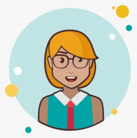 Blond Short Hair Lady With Red Tie Icon - Cartoon Girl With Curly Hair And Glasses, HD Png Download, Transparent PNG