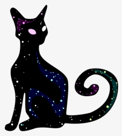 Cat, Cosmos, Black, Animal, Starry Sky, Silhouette - Illustration, HD Png Download, Transparent PNG
