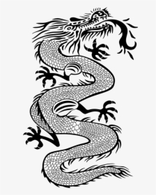 Dragon, Monster, Black, Tattoo, No Background, Teeth - Chinese Dragon Art Drawing, HD Png Download, Transparent PNG