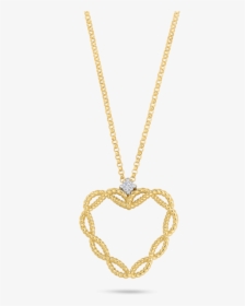 18k Yellow Gold Heart Pendant With Diamonds - Roberto Coin Gold Heart Necklace, HD Png Download, Transparent PNG