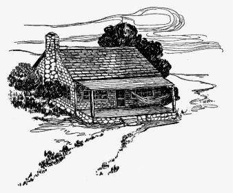 House Log Cabin Illustration Drawing Digital Download - Vintage Log Cabin Illustration Png, Transparent Png, Transparent PNG
