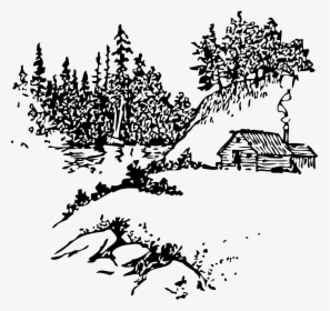 Cabin Along Stream Clip Arts - Cabin In The Woods Outline, HD Png Download, Transparent PNG