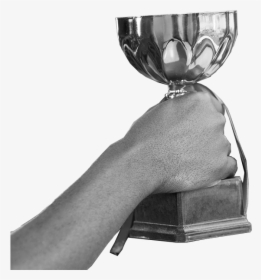 Man Holding An Award Trophy - Hands Holding A Trophy Black And White, HD Png Download, Transparent PNG