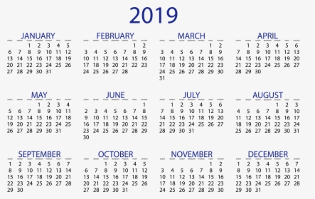 2019 Calendars Download Pdf Templates - 2019 Printable Calendar One Page, HD Png Download, Transparent PNG