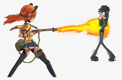 Person With Flamethrower Cartoon Png , Png Download - Anime Girl With Flamethrower, Transparent Png, Transparent PNG