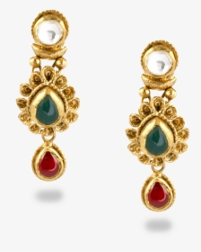 22ct Gold Kundan Earrings - Pearl Earrings With A Gold Leaf, HD Png Download, Transparent PNG