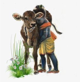 Krishna Painting With Cow, HD Png Download, Transparent PNG