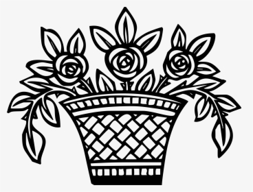 Basket Of Flowers 3 Clip Arts - Flowers With Basket Drawing, HD Png Download, Transparent PNG
