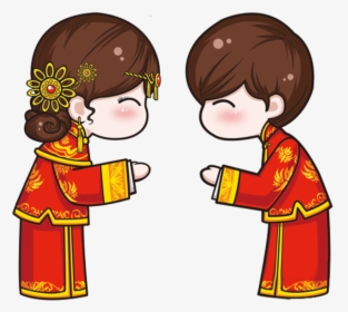 Chinese Wedding Cartoon Men And Women Ⓒ - Chinese Wedding Cartoon Png, Transparent Png, Transparent PNG
