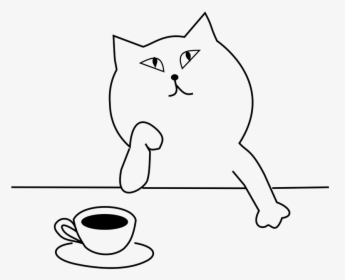 Think About, Cafe, Coffee, Cat, Cartoon - Cartoon Cat Thinking, HD Png Download, Transparent PNG