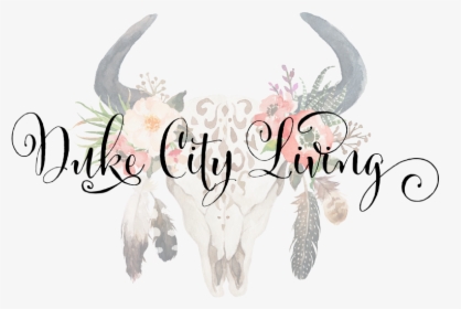 Duke City Living - Bull Skull With Feathers And Flowers, HD Png Download, Transparent PNG