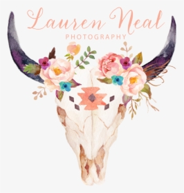 Cow Skull With Flowers And Feathers , Png Download - Bull Skull With ...