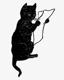 Black Cat Antique Illustration Funny Animal Clipart - Cat Clip Art, HD Png Download, Transparent PNG