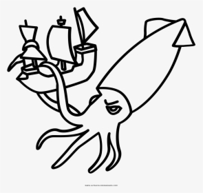 Kraken Coloring Page - Squid Black And White, HD Png Download, Transparent PNG
