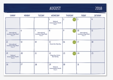 August Social Calendar - Monthly Pet Calendar, HD Png Download, Transparent PNG