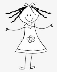 Girl, Happy, Dress, Stickman, Stick Figure - Black And White Girl Clip Art, HD Png Download, Transparent PNG