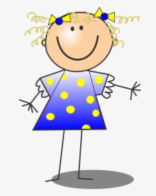 Girl Smiling Curly Hair - Stick Figure Girl Clipart, HD Png Download, Transparent PNG