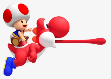 Red Toad On Red Yoshi - New Super Mario Bros Wii Red Yoshi, HD Png Download, Transparent PNG