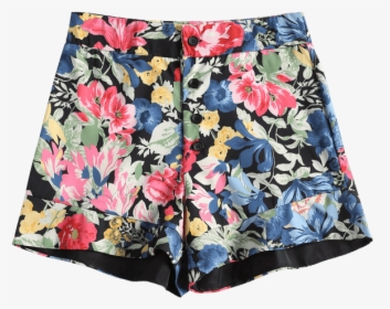 Floral Print Button Fly High Waisted Shorts   Class - Board Short, HD Png Download, Transparent PNG