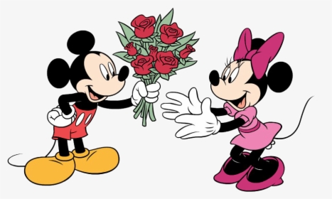 Minnie Mouse Valentine Day Clipart - Mickey Mouse With Rose, HD Png Download, Transparent PNG