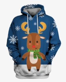 3d Christmas Santa Reindeer Full Print T Shirt - Hoodie, HD Png Download, Transparent PNG