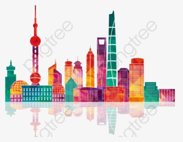Colorful Shanghai Building Silhouettes - Shanghai Png, Transparent Png, Transparent PNG