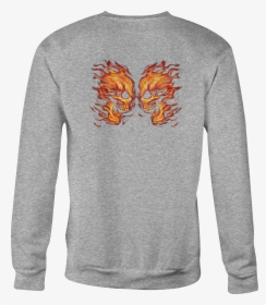 Motorcycle Crewneck Sweatshirt Flaming Fiery Skull - Long-sleeved T-shirt, HD Png Download, Transparent PNG
