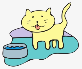 Cat Water Bowl Pet Animal - Cat Drinking Water Clipart, HD Png Download, Transparent PNG