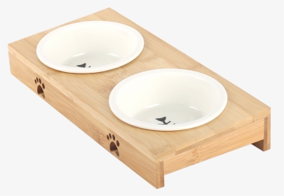 Ceramic Cat Bowl Bamboo Frame Dog Bowl Double Bowl - Bathroom Sink, HD Png Download, Transparent PNG