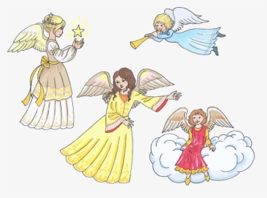 Four Female Angels - Fairy Drawing By Child, HD Png Download, Transparent PNG