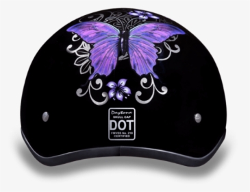 Daytona Women Purple Butterfly Dot Skull Cap Motorcycle - Butterfly Purple On Helmet, HD Png Download, Transparent PNG