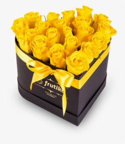 Yellow Roses Black Heart Box - Yellow Flowers In Box, HD Png Download, Transparent PNG