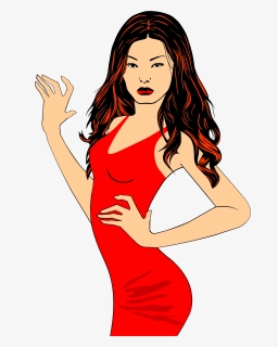 Red Hair,art,black Hair - Clipart Woman In Red, HD Png Download, Transparent PNG