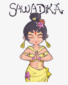 Hand Drawn Illustration Thai Girl Png And Psd - Greetings In Thailand Sawadika Cartoon Clipart, Transparent Png, Transparent PNG