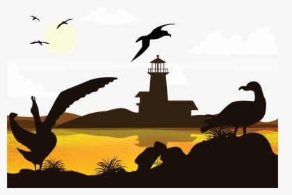 Lighthouse Sunset Silhouette Png Download - صور ظليه مدينة غروب, Transparent Png, Transparent PNG