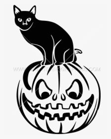 Cat Clipart Tshirt - Black And White Pumpkin And Cat Clip Art, HD Png Download, Transparent PNG