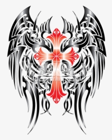 Cross With Gothic Wings - Gothic Cross Png, Transparent Png, Transparent PNG