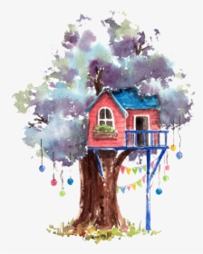#ftestickers #watercolor #tree #treehouse - Tree House Watercolor, HD Png Download, Transparent PNG