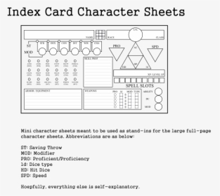 Index Card Character Sheet - Card Size Character Sheets, HD Png Download, Transparent PNG