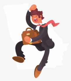 A Jumping Businessman In Front Of An Outline Of Georgia - Cartoon, HD Png Download, Transparent PNG