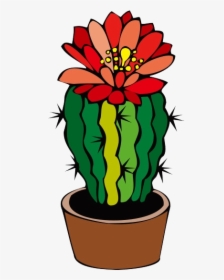 Barrel Cactus Clipart - Cactus With Flower Clipart, HD Png Download, Transparent PNG