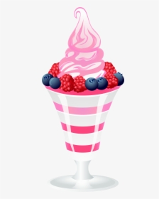 Ice Cream Sundae With Raspberries And Blackberries - Cupcake And Ice Cream Clipart, HD Png Download, Transparent PNG